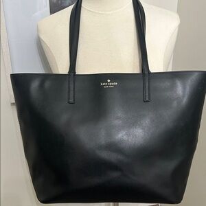 KATE SPADE Black Leather Classic Tote with Gold Logo